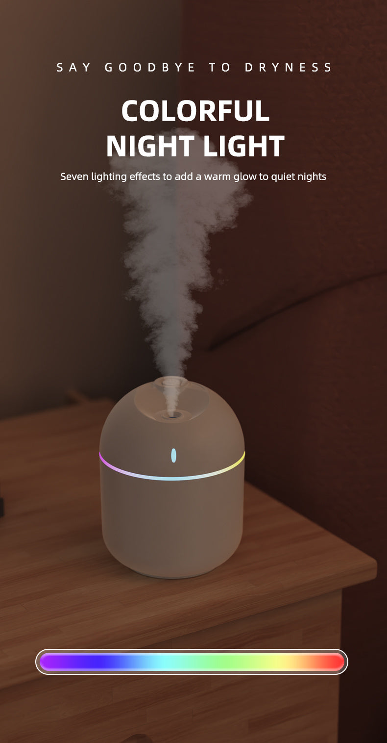 Umidificador de Ar 270ml com Luz Noturna LED – Difusor de Aroma USB com Névoa Fria e Desligamento Automático | Para Escritório e Casa