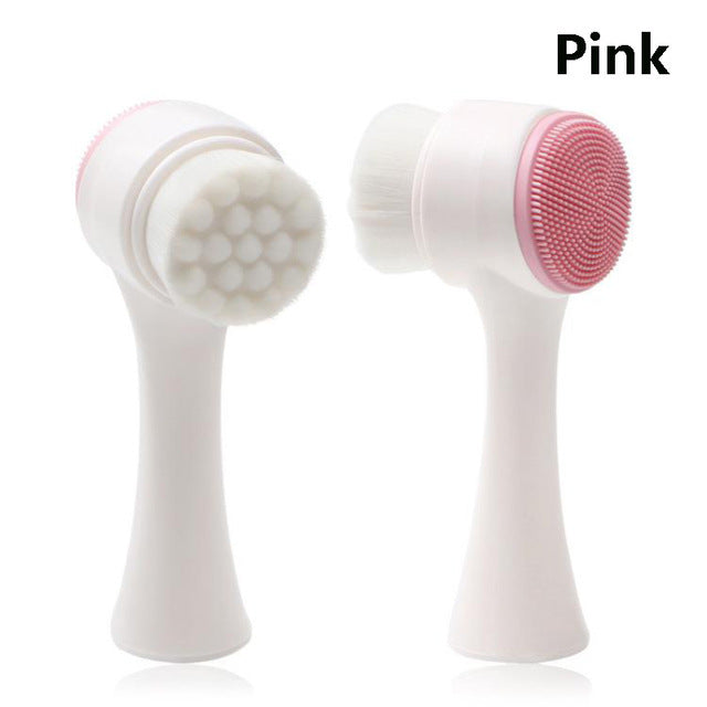 Escova de limpeza facial de silicone dupla face para cuidados com a pele, limpeza facial, vibração, massagem facial, produto de lavagem