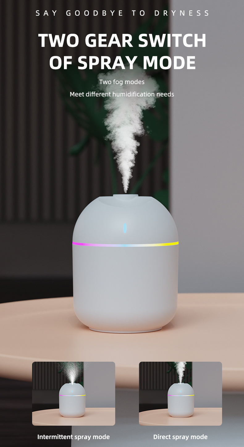 Umidificador de Ar 270ml com Luz Noturna LED – Difusor de Aroma USB com Névoa Fria e Desligamento Automático | Para Escritório e Casa