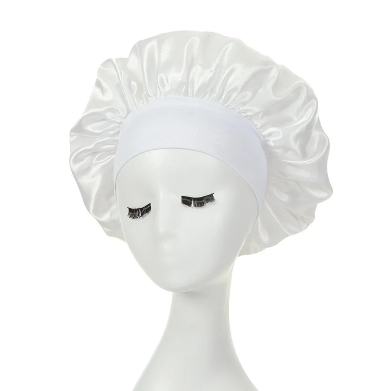 Touca de cabelo feminina para dormir à noite, touca de seda de cetim com dupla camada ajustável, chapéu para banho, acessórios para estilizar cabelos cacheados