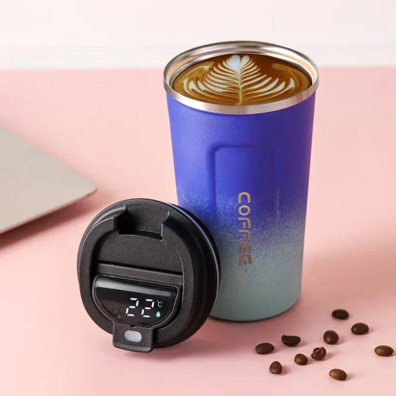 ☕ Caneca Térmica de Café em Aço Inoxidável – 380ml ou 510ml | Copo com Display Digital de Temperatura | Garrafa Térmica Isolada para Bebidas Quentes e Frias
