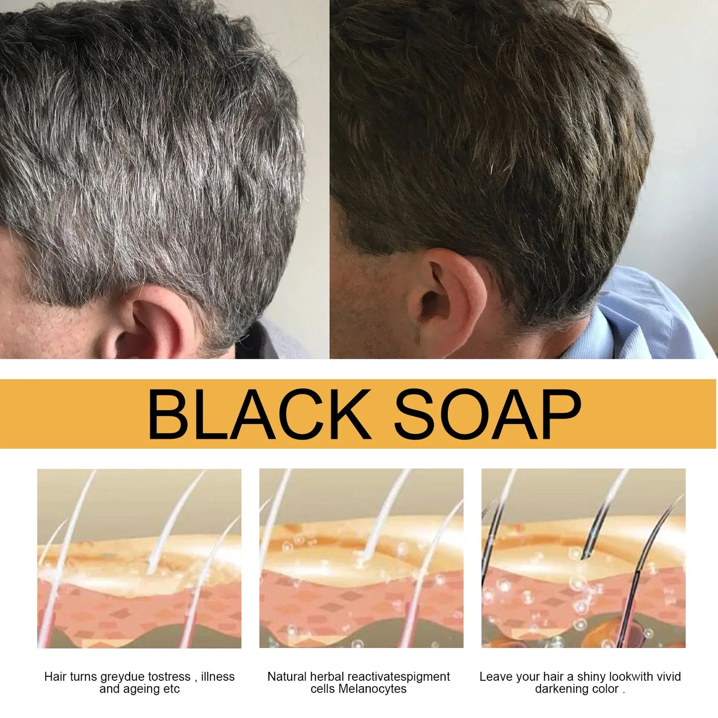 Barra de Shampoo para Cobertura de Cabelos Grisalhos – Reparação, Nutrição e Escurecimento Natural