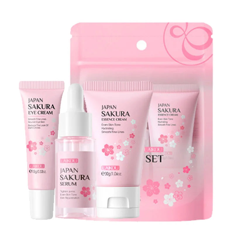 Kit de Cuidados Faciais LAIKOU 3 peças – Vitamina C 24K Golden Sakura