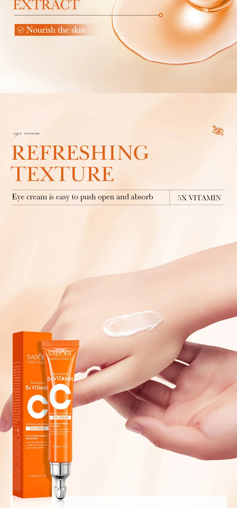 SADOER Creme para Olhos Vitamina C – Antiolheiras e Refirmante