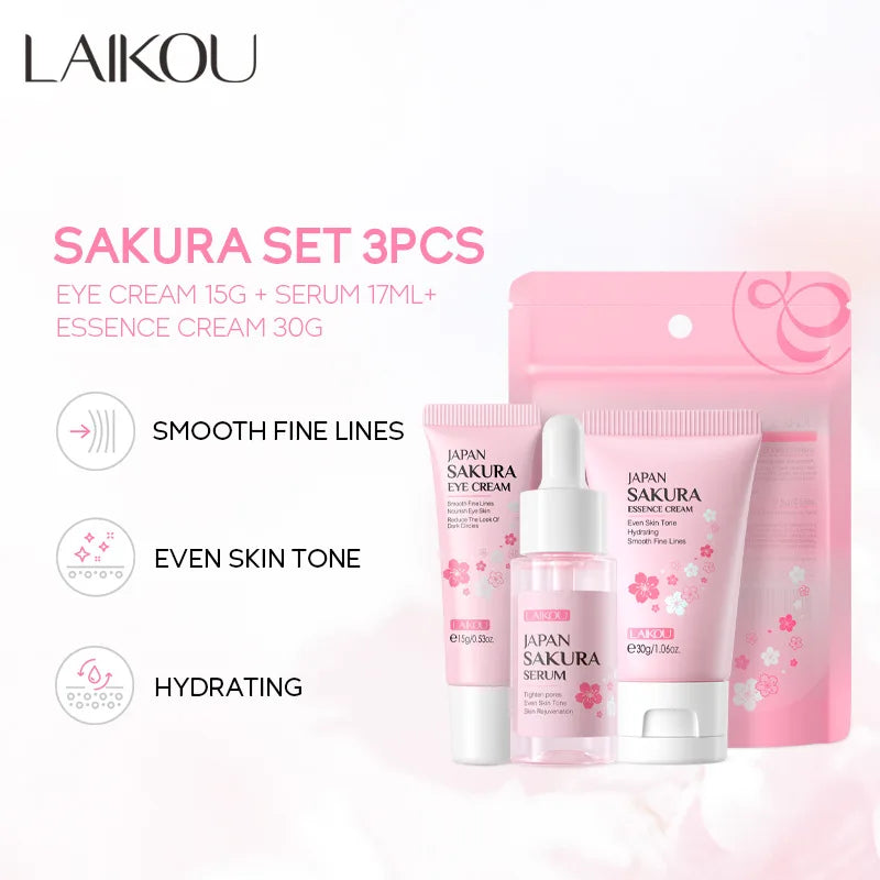 Kit de Cuidados Faciais LAIKOU 3 peças – Vitamina C 24K Golden Sakura