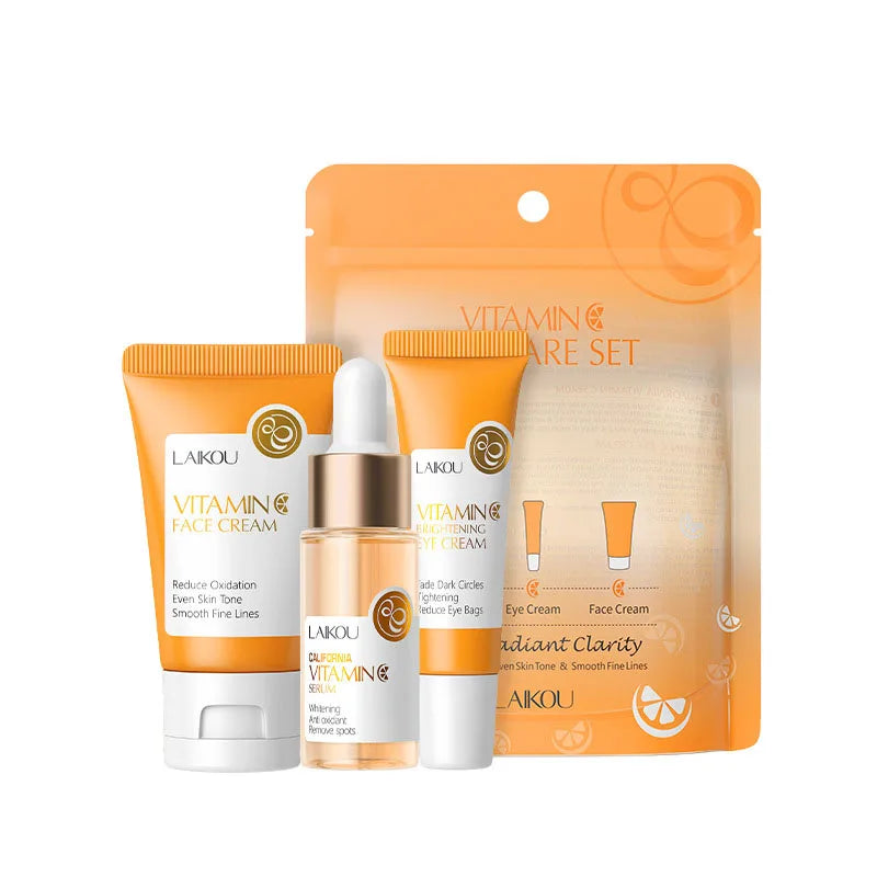 Kit de Cuidados Faciais LAIKOU 3 peças – Vitamina C 24K Golden Sakura
