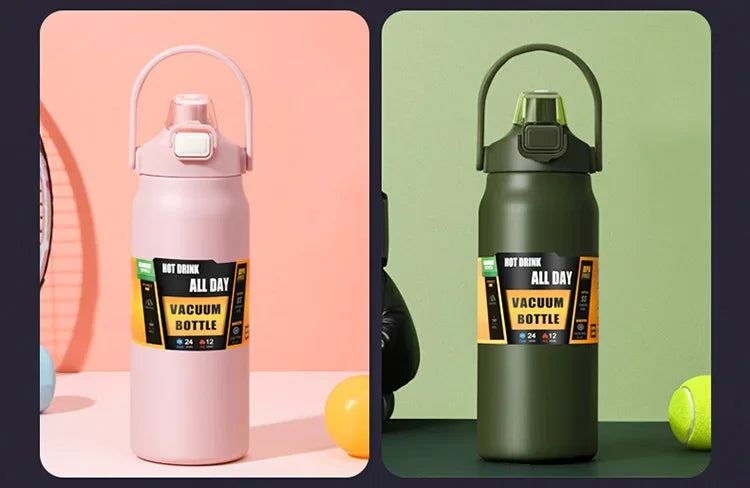 🥤 Garrafa Térmica Portátil em Aço Inoxidável 304 – Isolamento a Vácuo para Bebidas Frias e Quentes com Canudo | Ideal para Esportes e Viagens