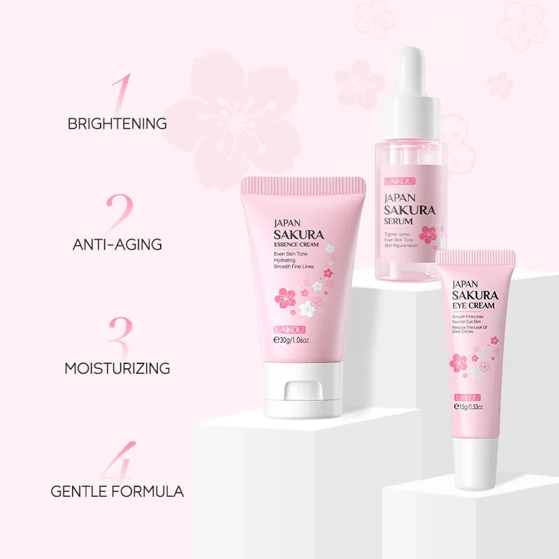 Kit de Cuidados Faciais LAIKOU 3 peças – Vitamina C 24K Golden Sakura