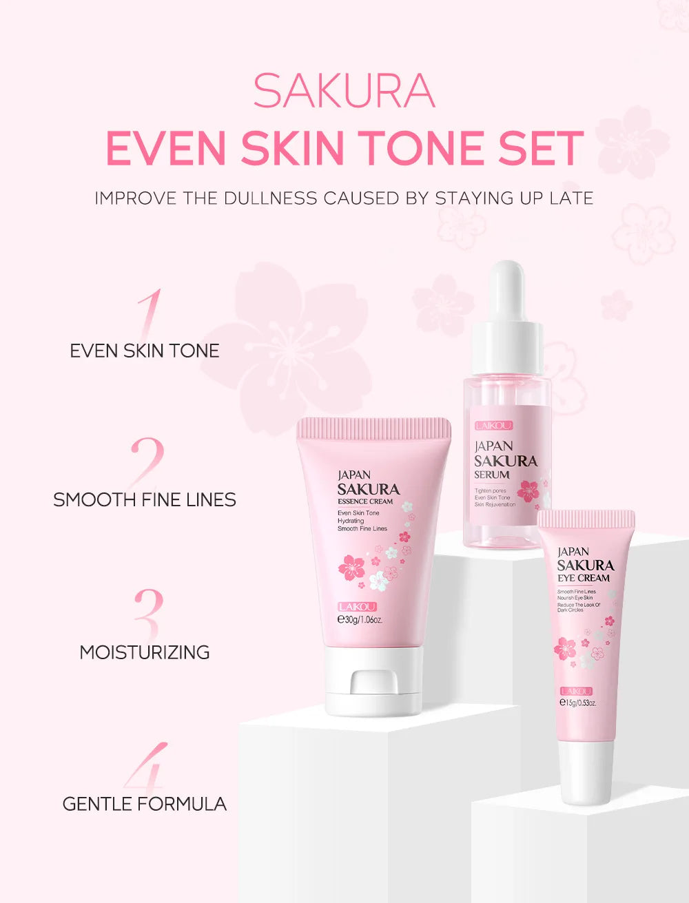 Kit de Cuidados Faciais LAIKOU 3 peças – Vitamina C 24K Golden Sakura