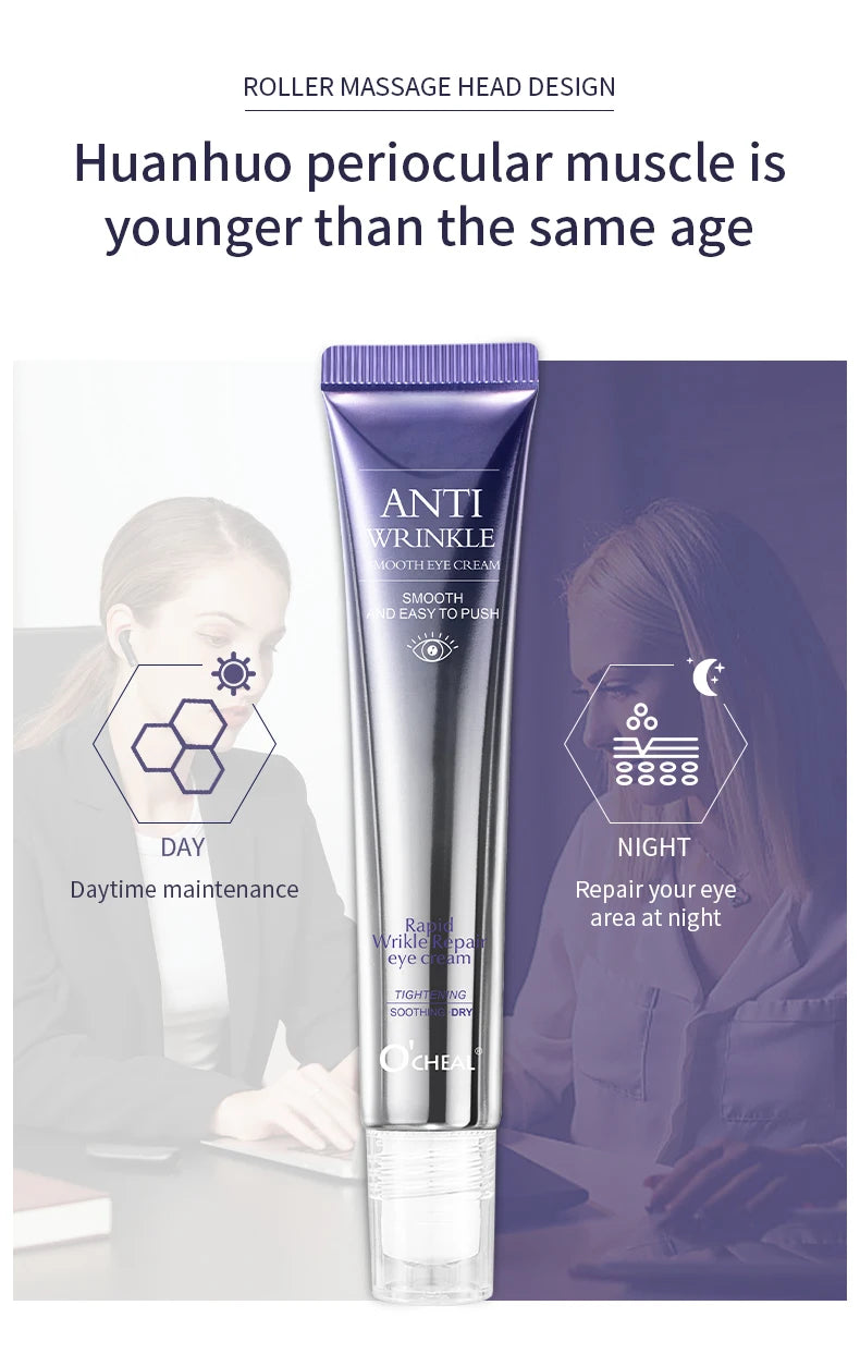 O'CHEAL Creme para Olhos com Massageador – Anti-Rugas, Anti-Olheiras e Anti-Bolsas, Hidratante com Ácido Hialurônico