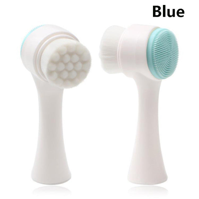 Escova de limpeza facial de silicone dupla face para cuidados com a pele, limpeza facial, vibração, massagem facial, produto de lavagem