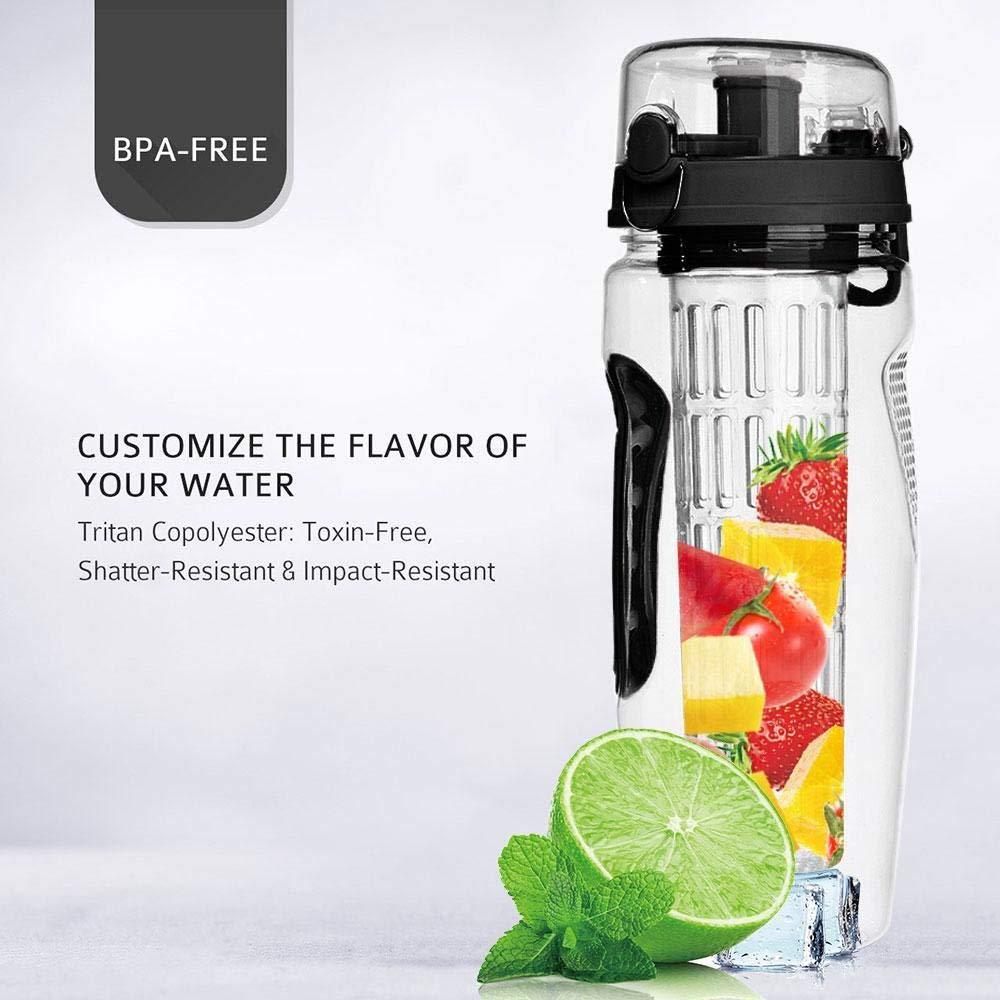 Garrafa de água com infusor de frutas de 32 onças, garrafa de água de frutas sem BPA, garrafa de plástico esportivo com infusor de frutas, coqueteleira e garrafa de água para beber