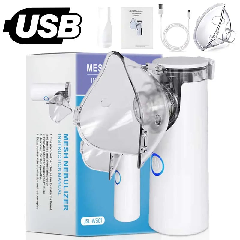 Nebulizador Médico Portátil de Malha Silenciosa – Inalador para Asma, Crianças e Adultos | Mini Atomizador USB com Umidificação