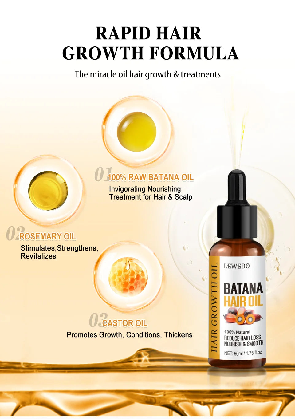 Lewedo Naturals Óleo de Batana Puro – Crescimento Rápido e Cuidado Saudável para Cabelos Masculinos e Femininos