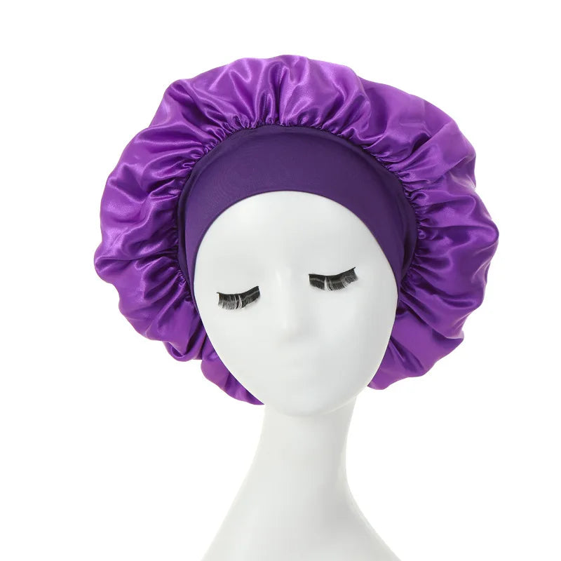 Touca de cabelo feminina para dormir à noite, touca de seda de cetim com dupla camada ajustável, chapéu para banho, acessórios para estilizar cabelos cacheados