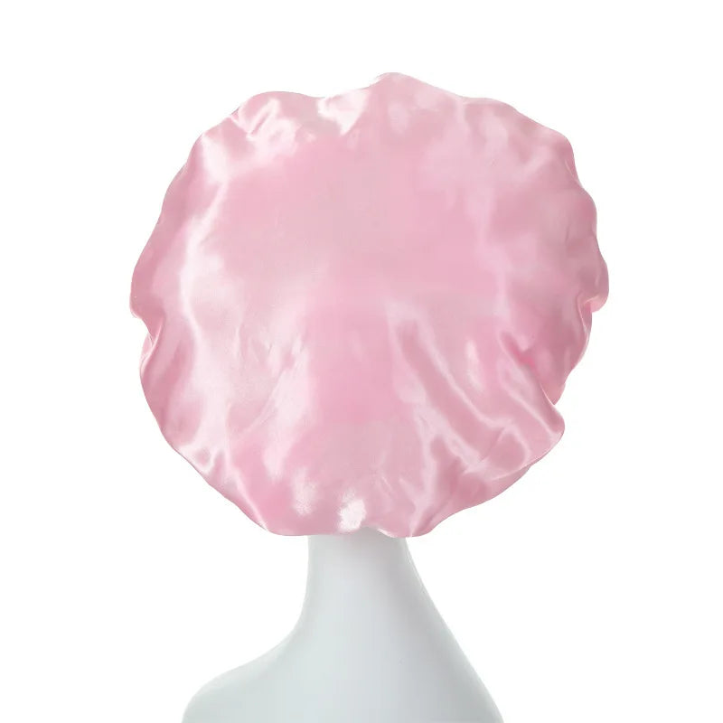 Touca de cabelo feminina para dormir à noite, touca de seda de cetim com dupla camada ajustável, chapéu para banho, acessórios para estilizar cabelos cacheados