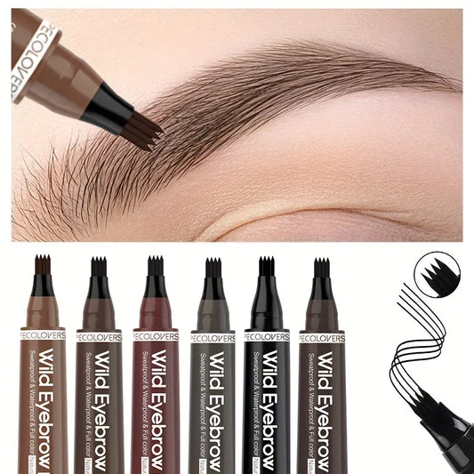 Caneta de sobrancelha à prova d'água, 6 cores, 4 pontas divididas, caneta de tatuagem de sobrancelha, à prova d'água, líquida, preta, lápis de maquiagem de sobrancelha
