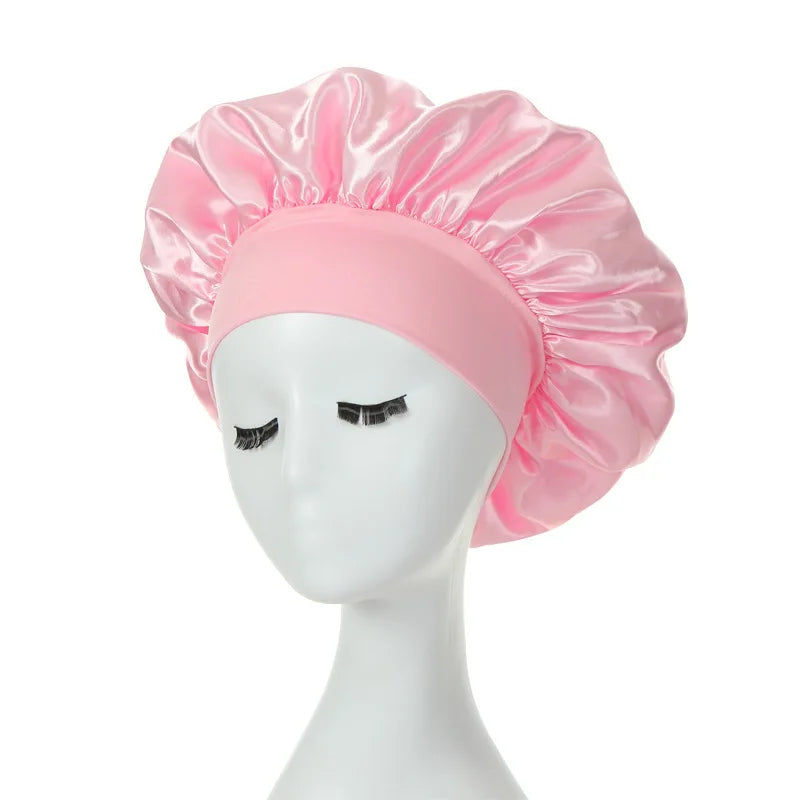 Touca de cabelo feminina para dormir à noite, touca de seda de cetim com dupla camada ajustável, chapéu para banho, acessórios para estilizar cabelos cacheados