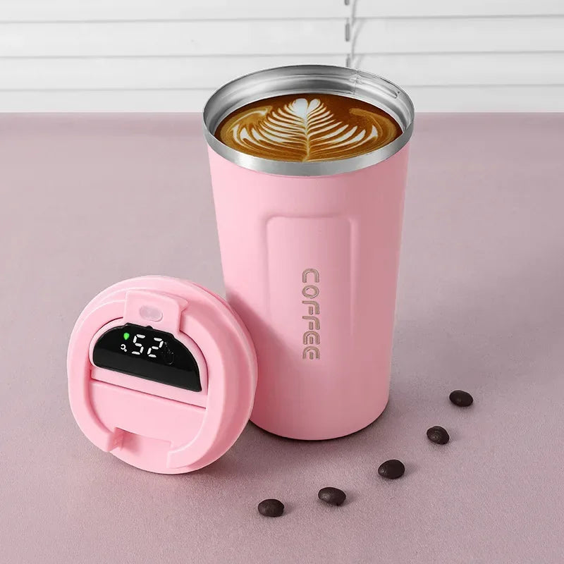 ☕ Caneca Térmica de Café em Aço Inoxidável – 380ml ou 510ml | Copo com Display Digital de Temperatura | Garrafa Térmica Isolada para Bebidas Quentes e Frias