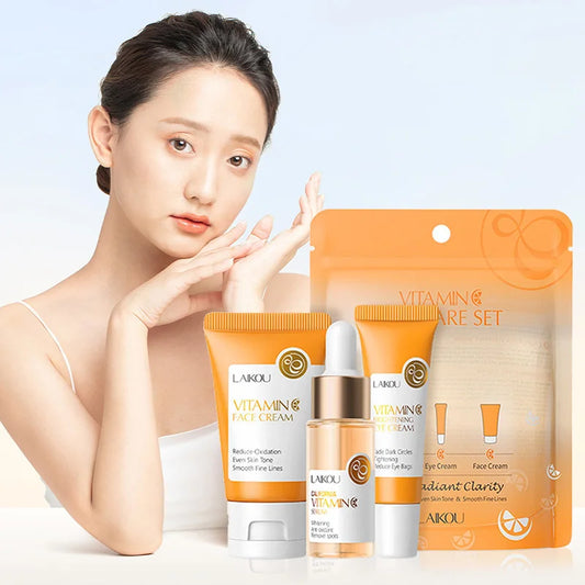 Kit de Cuidados Faciais LAIKOU 3 peças – Vitamina C 24K Golden Sakura