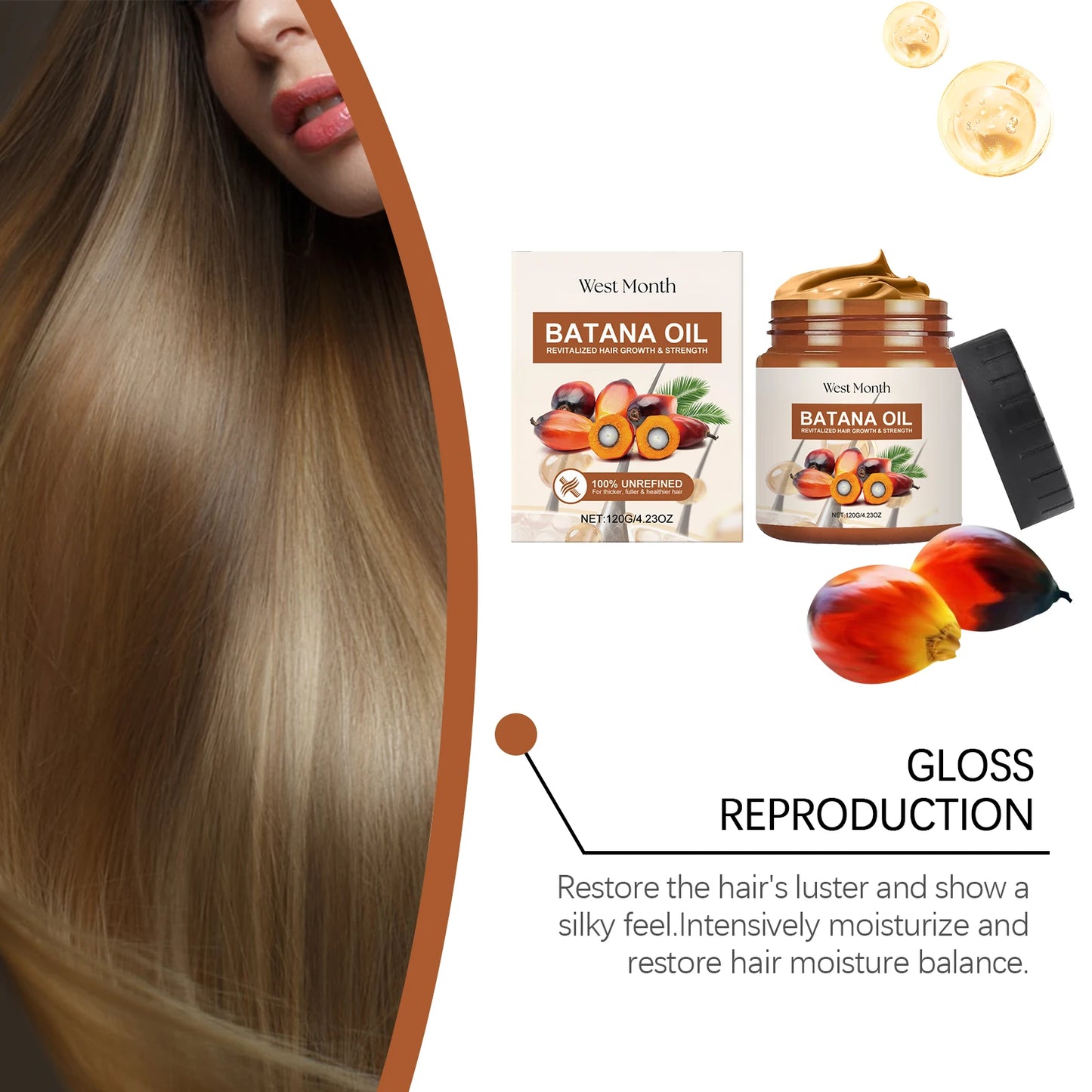 Condicionador de óleo de batana do mês ocidental, cuidados naturais, hidratante, evita perda de cabelo e quebra de cabelo, melhora a qualidade do cabelo, suave e suave