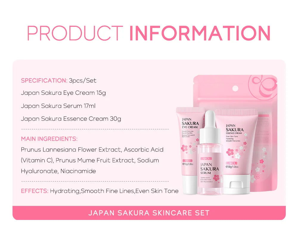 Kit de Cuidados Faciais LAIKOU 3 peças – Vitamina C 24K Golden Sakura