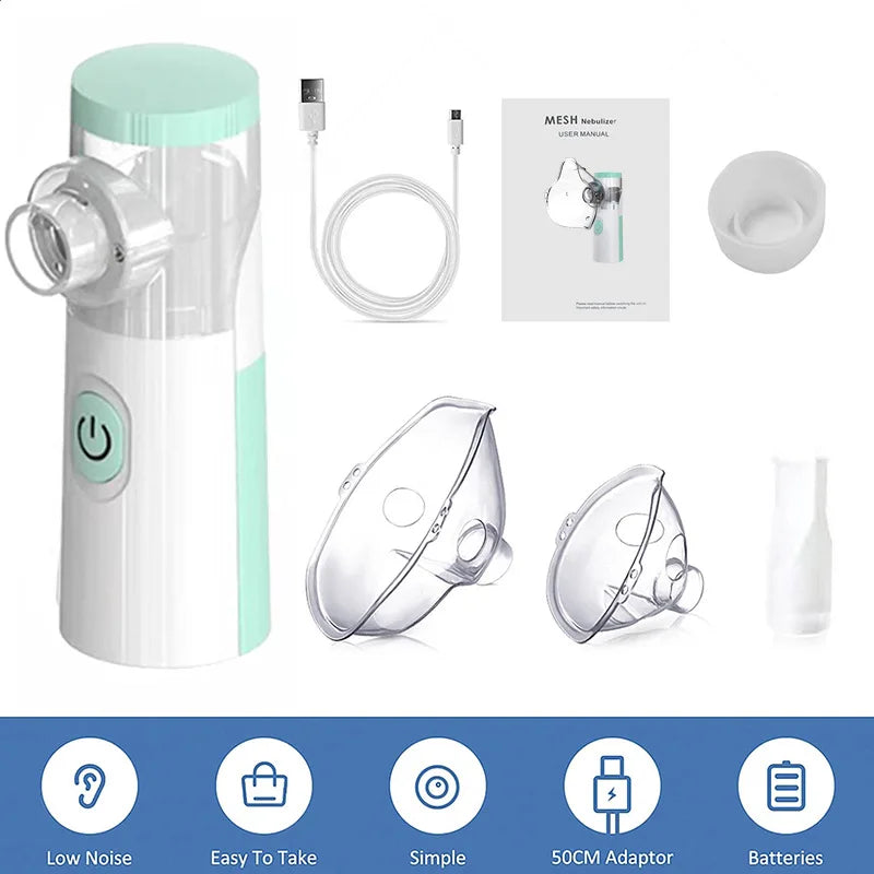 Nebulizador Médico Portátil de Malha Silenciosa – Inalador para Asma, Crianças e Adultos | Mini Atomizador USB com Umidificação