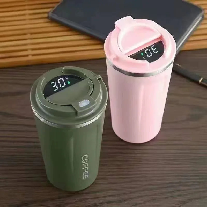 ☕ Caneca Térmica de Café em Aço Inoxidável – 380ml ou 510ml | Copo com Display Digital de Temperatura | Garrafa Térmica Isolada para Bebidas Quentes e Frias