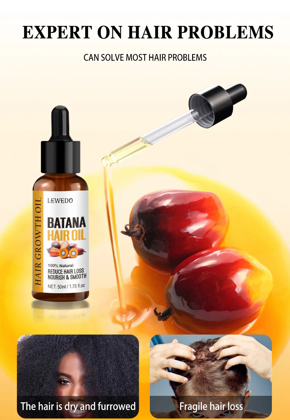 Lewedo Naturals Óleo de Batana Puro – Crescimento Rápido e Cuidado Saudável para Cabelos Masculinos e Femininos
