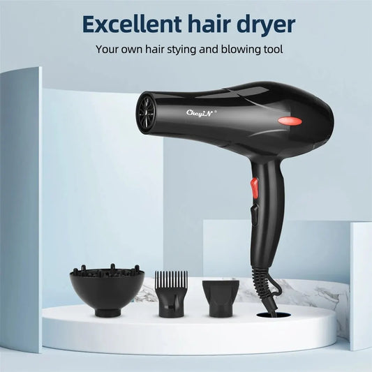 CkeyiN-profissional íon negativo cabelo secador, sopro quente e frio, salão ventilador, difusor, concentrador bocal, uso doméstico, 1600W