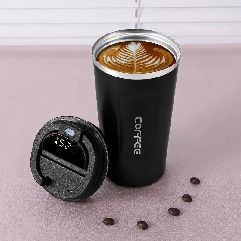☕ Caneca Térmica de Café em Aço Inoxidável – 380ml ou 510ml | Copo com Display Digital de Temperatura | Garrafa Térmica Isolada para Bebidas Quentes e Frias