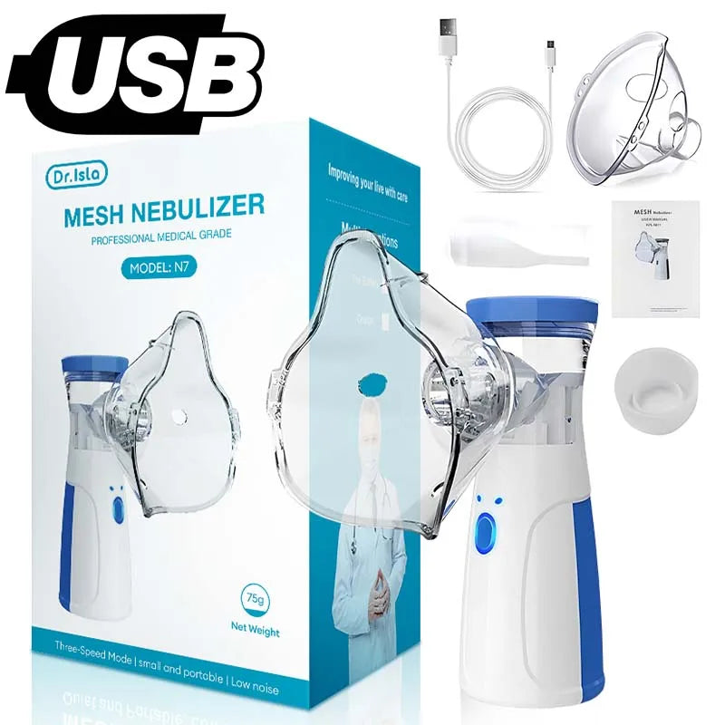 Nebulizador Médico Portátil de Malha Silenciosa – Inalador para Asma, Crianças e Adultos | Mini Atomizador USB com Umidificação