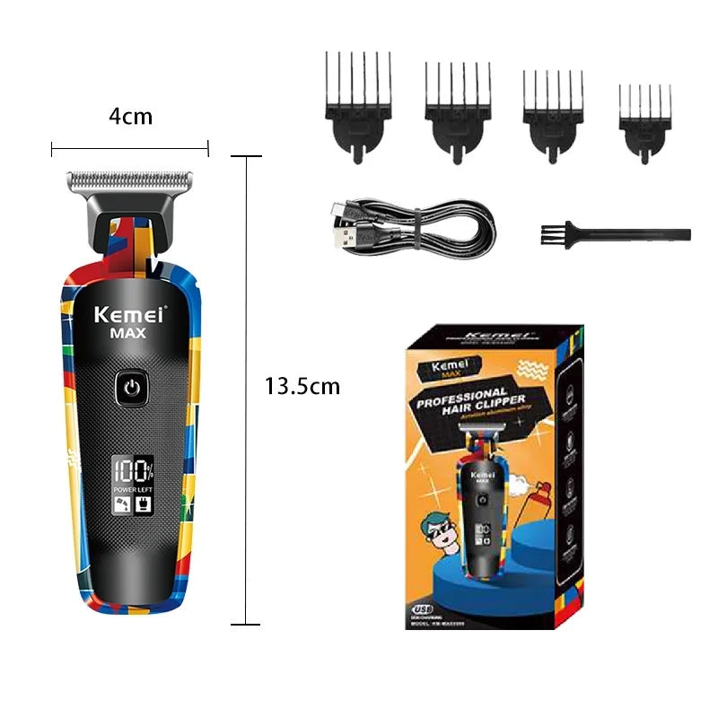 Kemei elétrica clippers moda graffiti usb barbear empurrador elétrico led lcd display digital barbeiro profissional KM-max5090