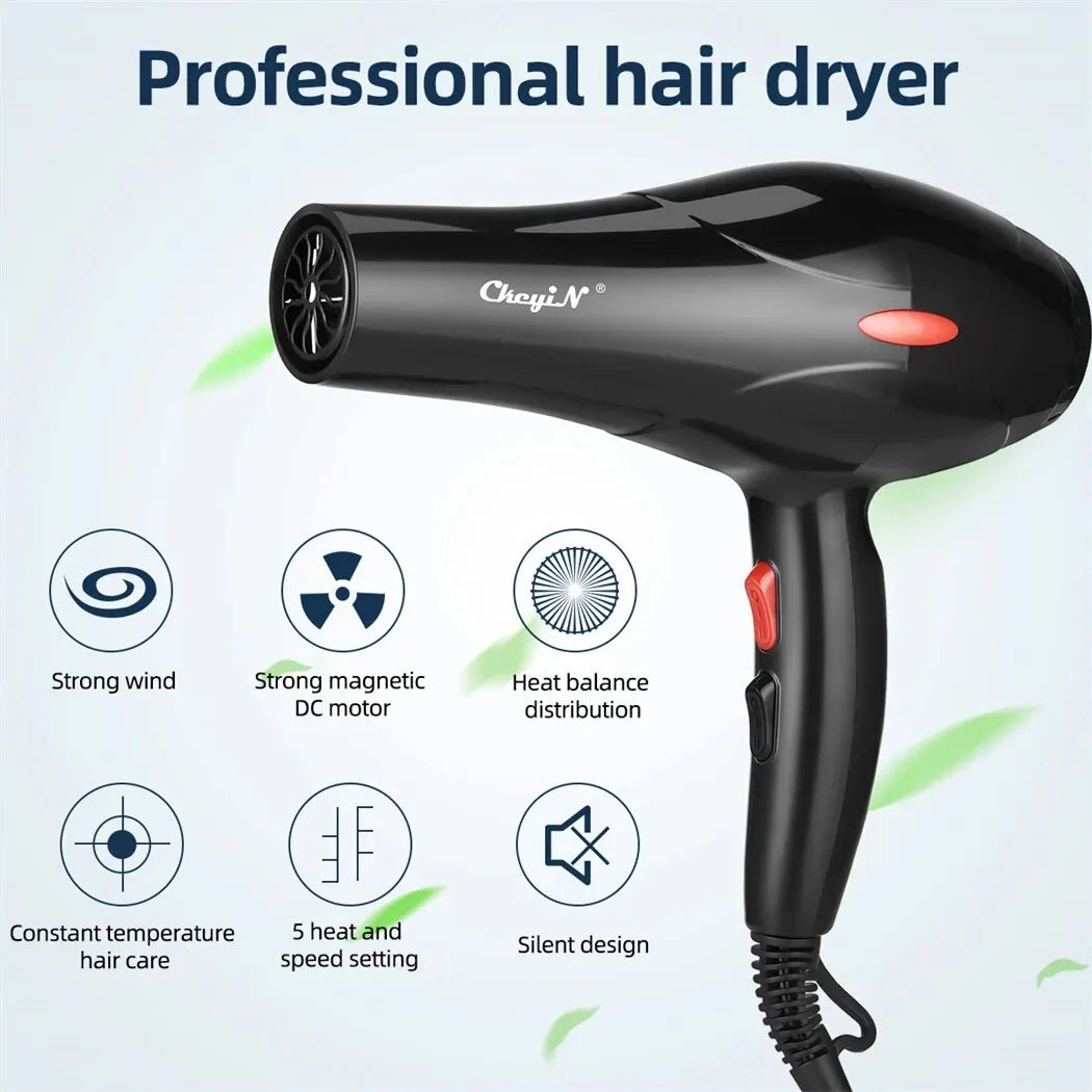 CkeyiN-profissional íon negativo cabelo secador, sopro quente e frio, salão ventilador, difusor, concentrador bocal, uso doméstico, 1600W