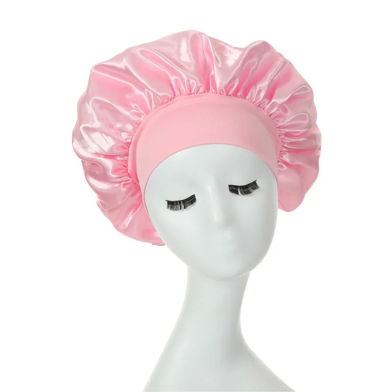 Touca de cabelo feminina para dormir à noite, touca de seda de cetim com dupla camada ajustável, chapéu para banho, acessórios para estilizar cabelos cacheados
