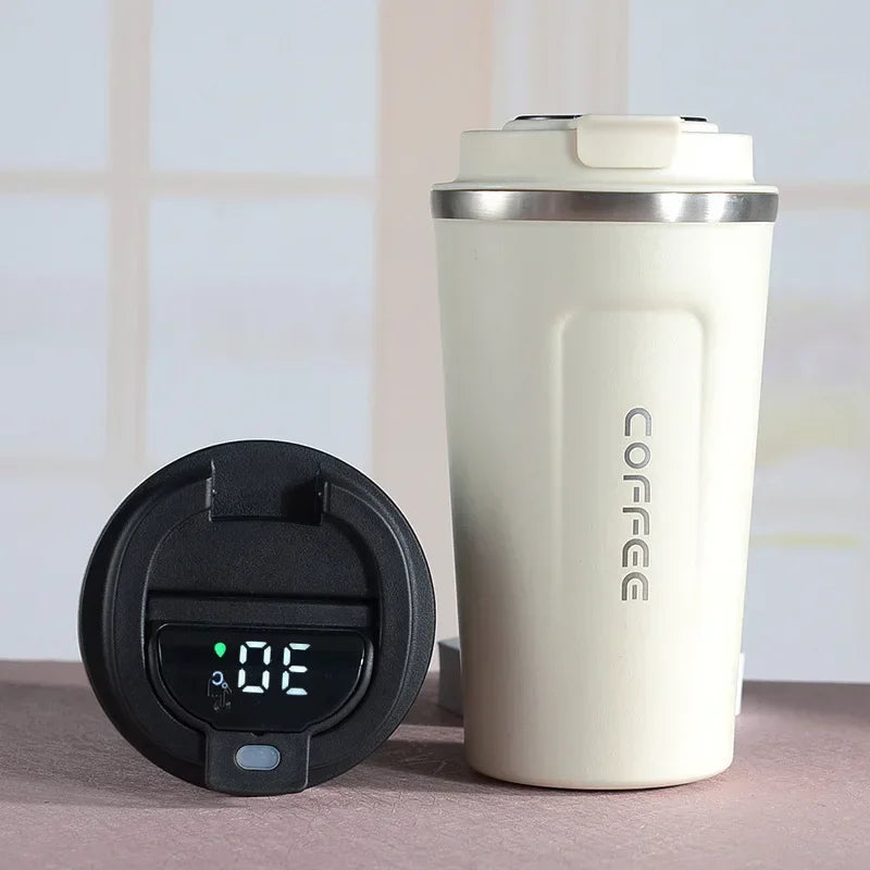 ☕ Caneca Térmica de Café em Aço Inoxidável – 380ml ou 510ml | Copo com Display Digital de Temperatura | Garrafa Térmica Isolada para Bebidas Quentes e Frias