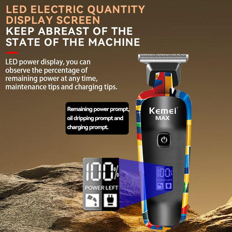 Kemei elétrica clippers moda graffiti usb barbear empurrador elétrico led lcd display digital barbeiro profissional KM-max5090