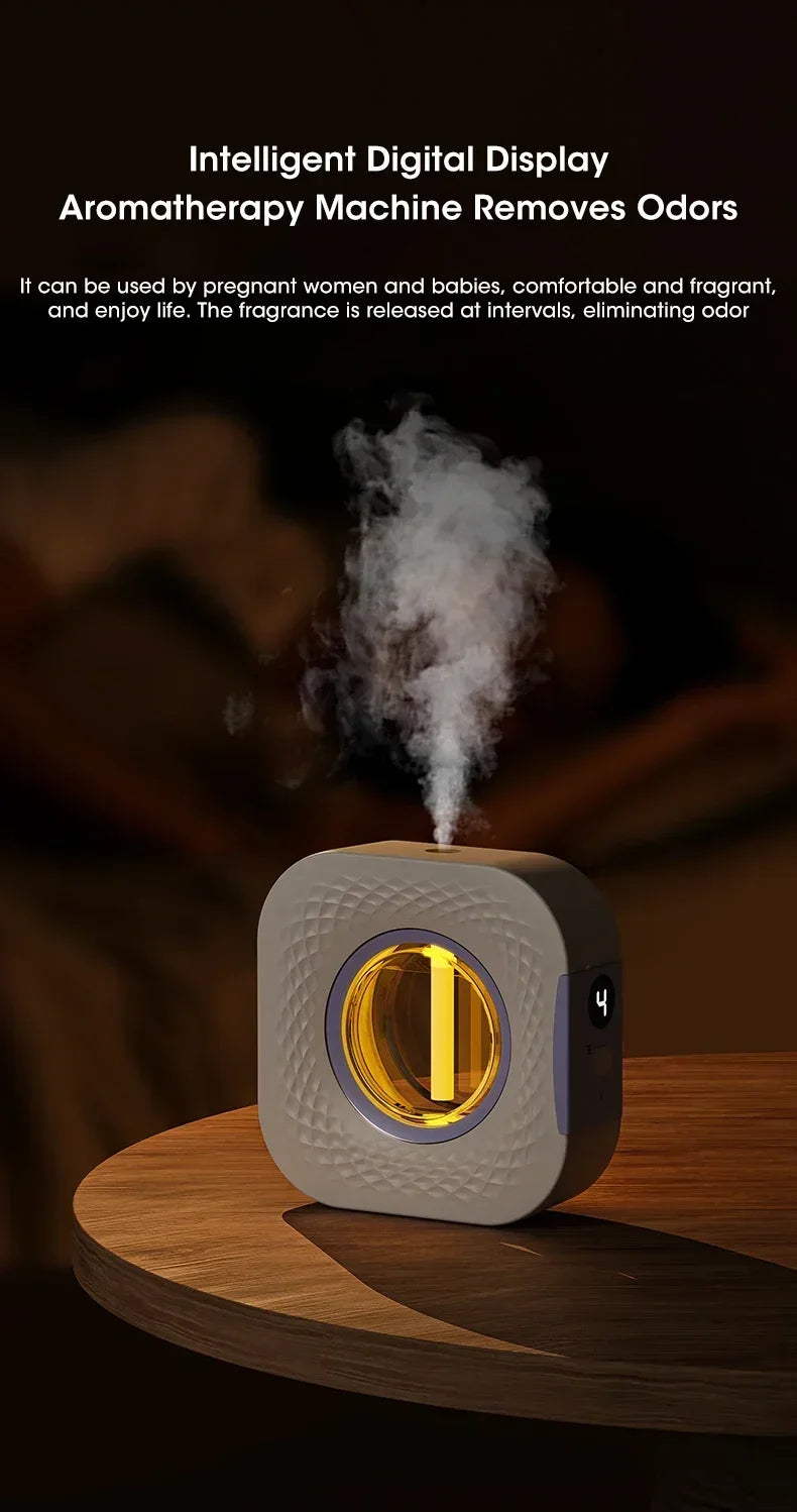 Difusor de Aroma Inteligente com Display Digital – Purificador de Ar com 4 Níveis de Intensidade | Para Óleos Essenciais | USB, Mesa ou Parede
