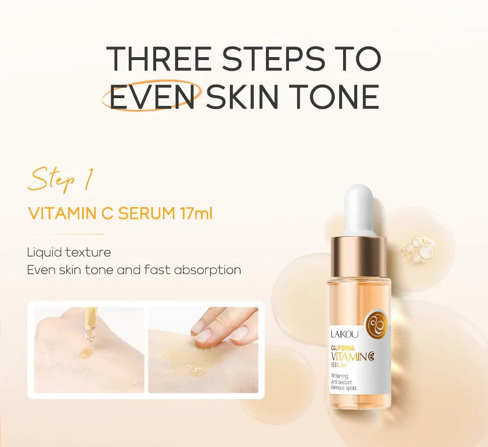 Kit de Cuidados Faciais LAIKOU 3 peças – Vitamina C 24K Golden Sakura