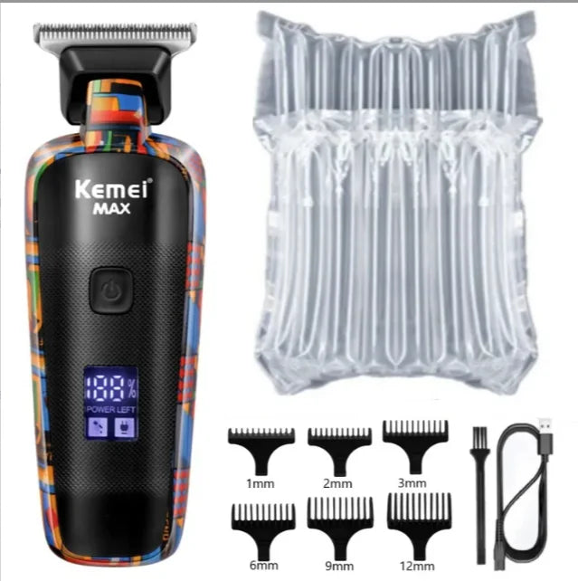 Kemei elétrica clippers moda graffiti usb barbear empurrador elétrico led lcd display digital barbeiro profissional KM-max5090
