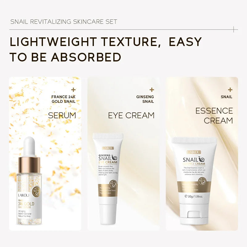 Kit de Cuidados Faciais LAIKOU 3 peças – Vitamina C 24K Golden Sakura