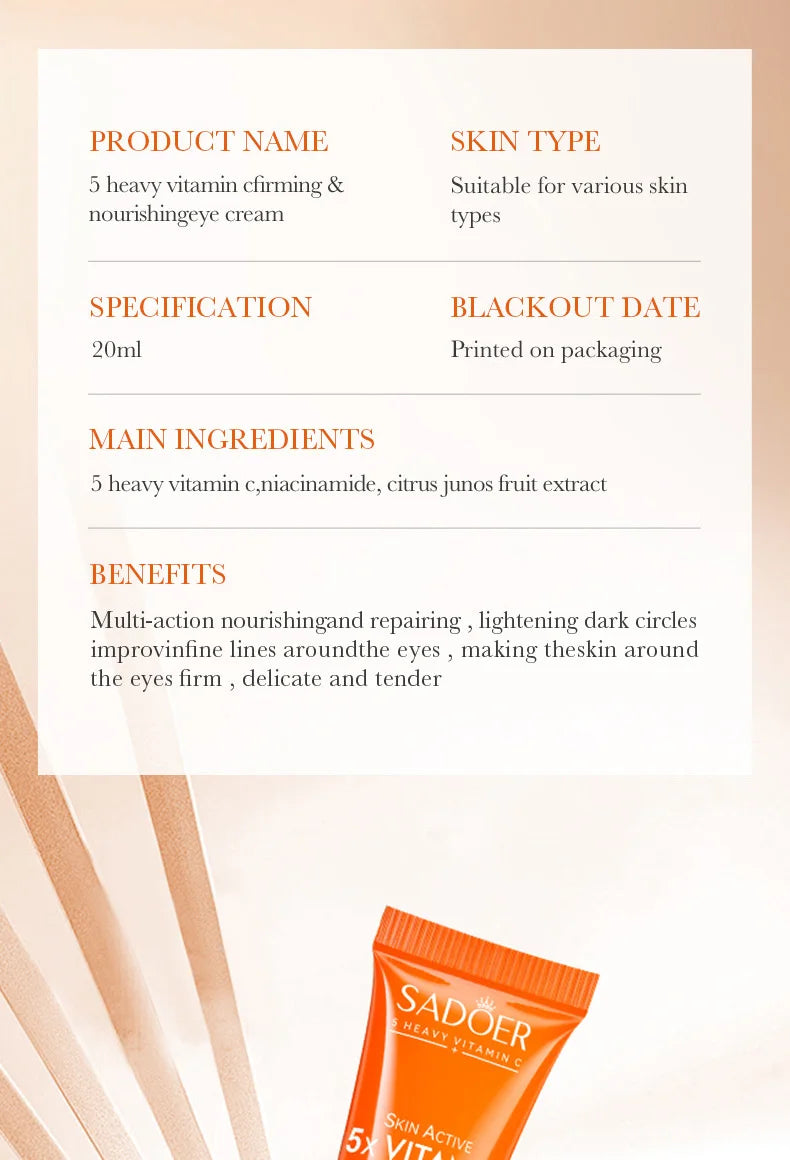 SADOER Creme para Olhos Vitamina C – Antiolheiras e Refirmante