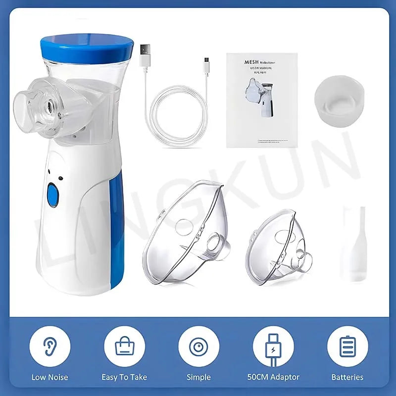 Nebulizador Médico Portátil de Malha Silenciosa – Inalador para Asma, Crianças e Adultos | Mini Atomizador USB com Umidificação