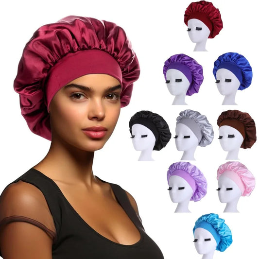 Touca de cabelo feminina para dormir à noite, touca de seda de cetim com dupla camada ajustável, chapéu para banho, acessórios para estilizar cabelos cacheados
