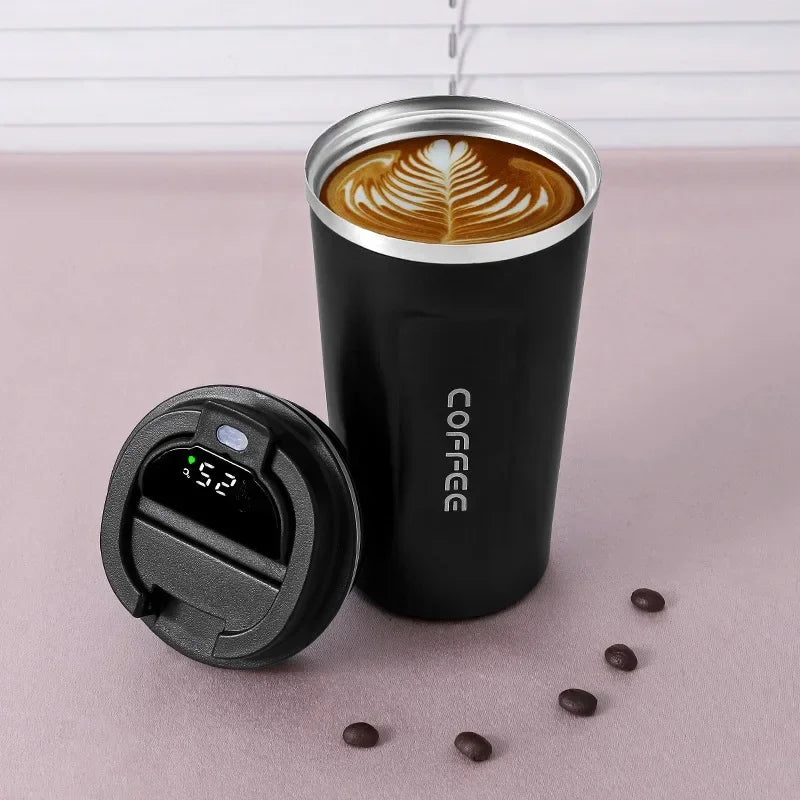 ☕ Caneca Térmica de Café em Aço Inoxidável – 380ml ou 510ml | Copo com Display Digital de Temperatura | Garrafa Térmica Isolada para Bebidas Quentes e Frias