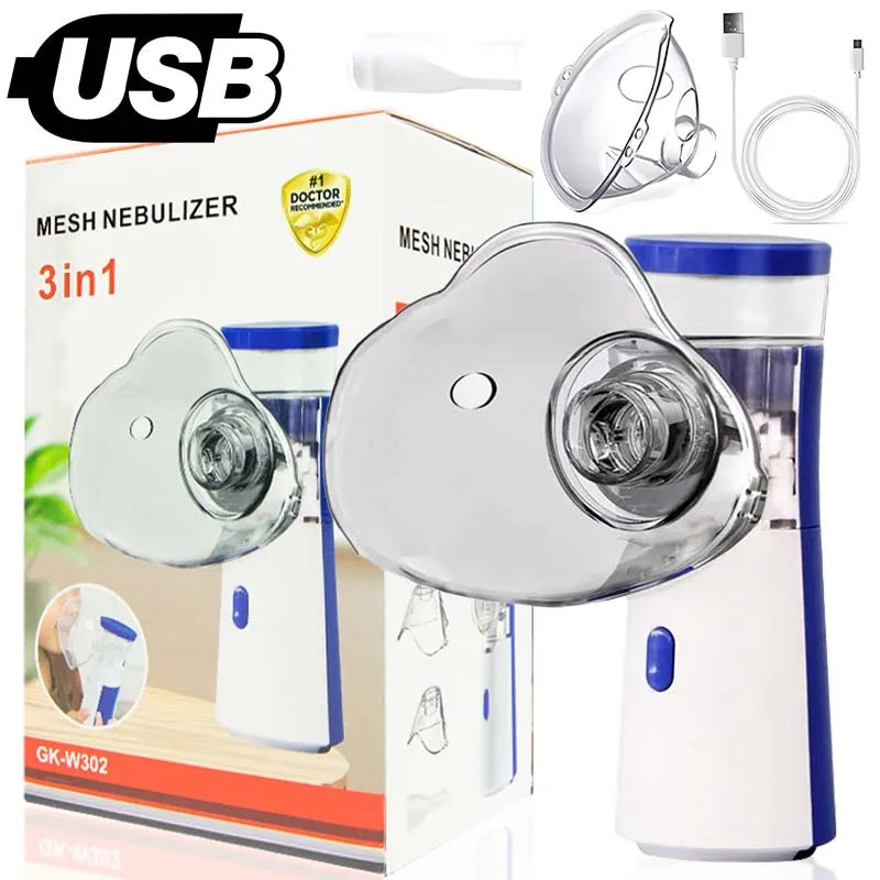 Nebulizador Médico Portátil de Malha Silenciosa – Inalador para Asma, Crianças e Adultos | Mini Atomizador USB com Umidificação