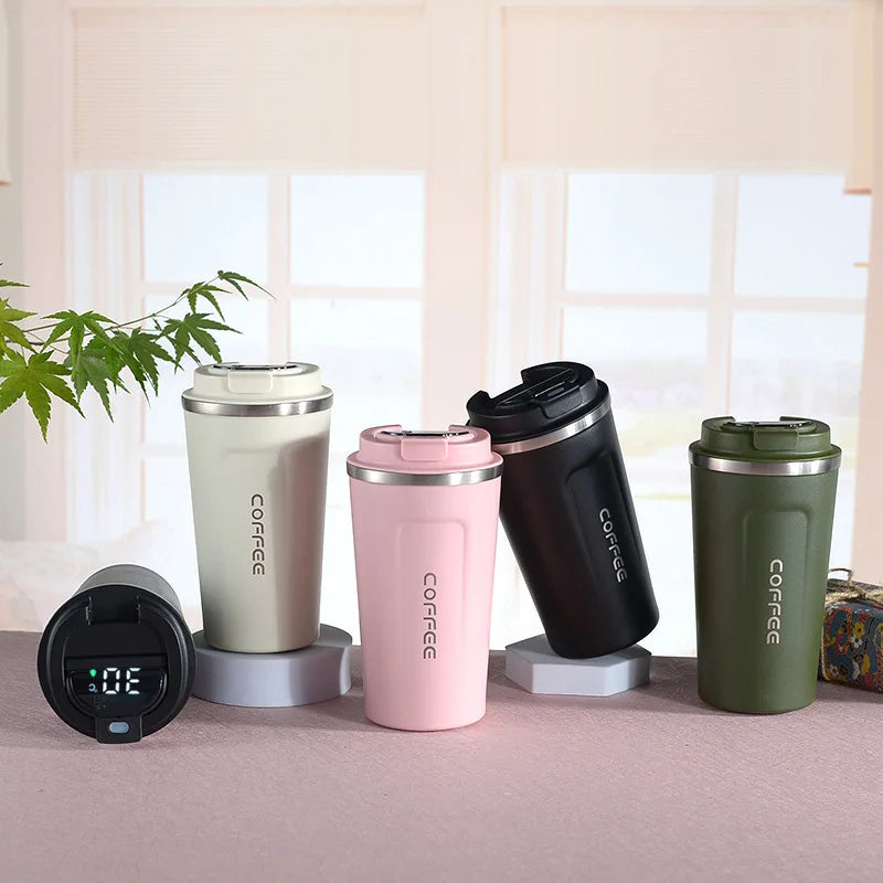 ☕ Caneca Térmica de Café em Aço Inoxidável – 380ml ou 510ml | Copo com Display Digital de Temperatura | Garrafa Térmica Isolada para Bebidas Quentes e Frias