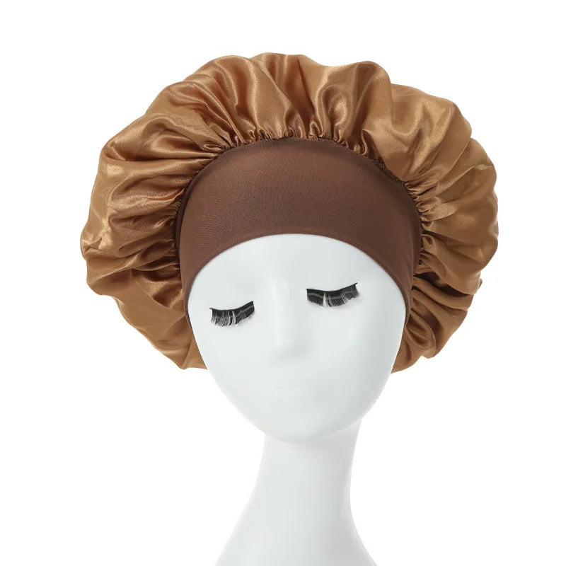 Touca de cabelo feminina para dormir à noite, touca de seda de cetim com dupla camada ajustável, chapéu para banho, acessórios para estilizar cabelos cacheados