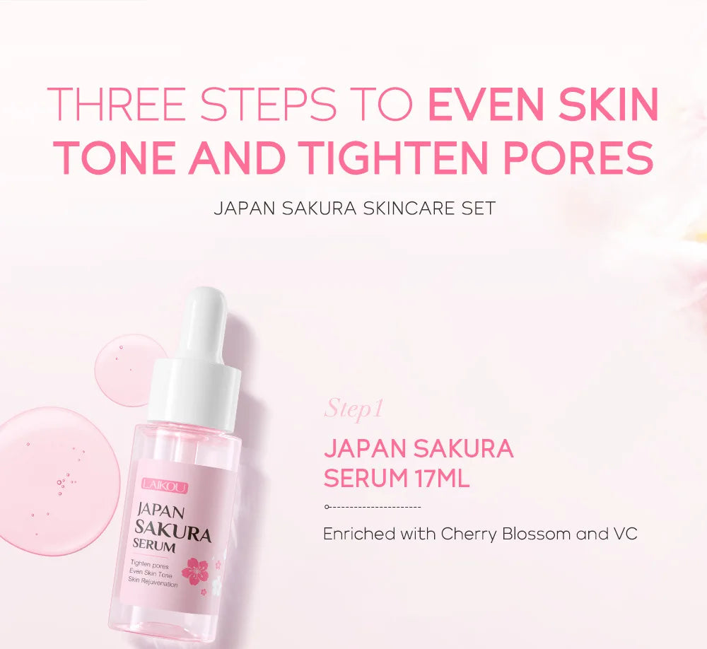 Kit de Cuidados Faciais LAIKOU 3 peças – Vitamina C 24K Golden Sakura