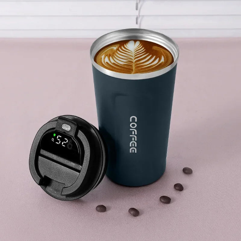 ☕ Caneca Térmica de Café em Aço Inoxidável – 380ml ou 510ml | Copo com Display Digital de Temperatura | Garrafa Térmica Isolada para Bebidas Quentes e Frias